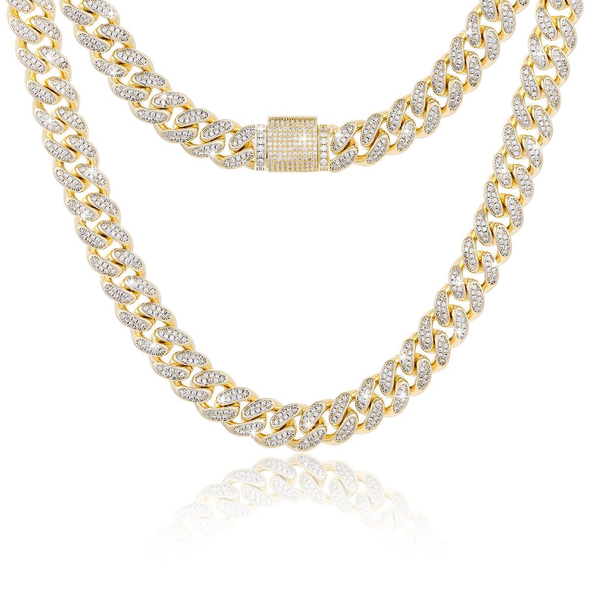 Moissanite Cuban Link Chain Necklace 18k Gold Plated 925 Sterling Silver S7346