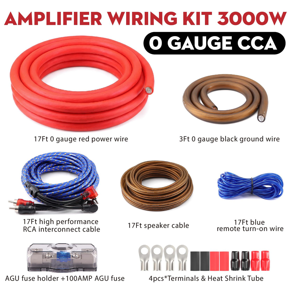 0 Gauge Amp Wiring Kit, 3000 Watt Car Amplifier Installation Wiring Kit R939