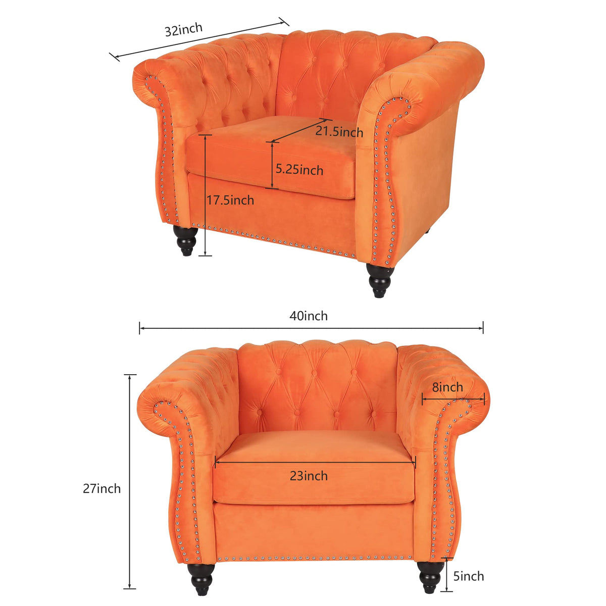 Orange Velvet Chesterfield Sofa Loveseat and Chair P147277