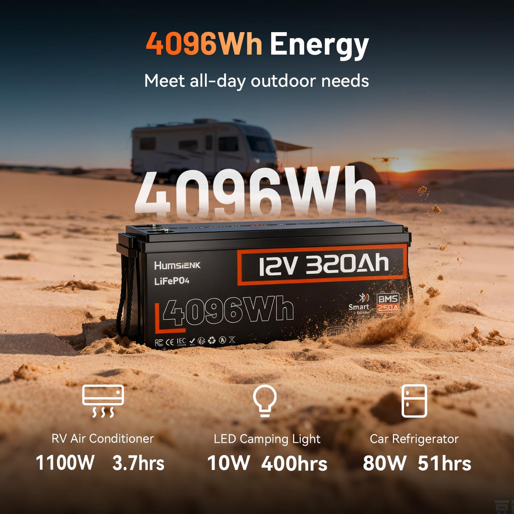 12V 320Ah LiFePO4 Lithium Battery with 250A BMS F57883