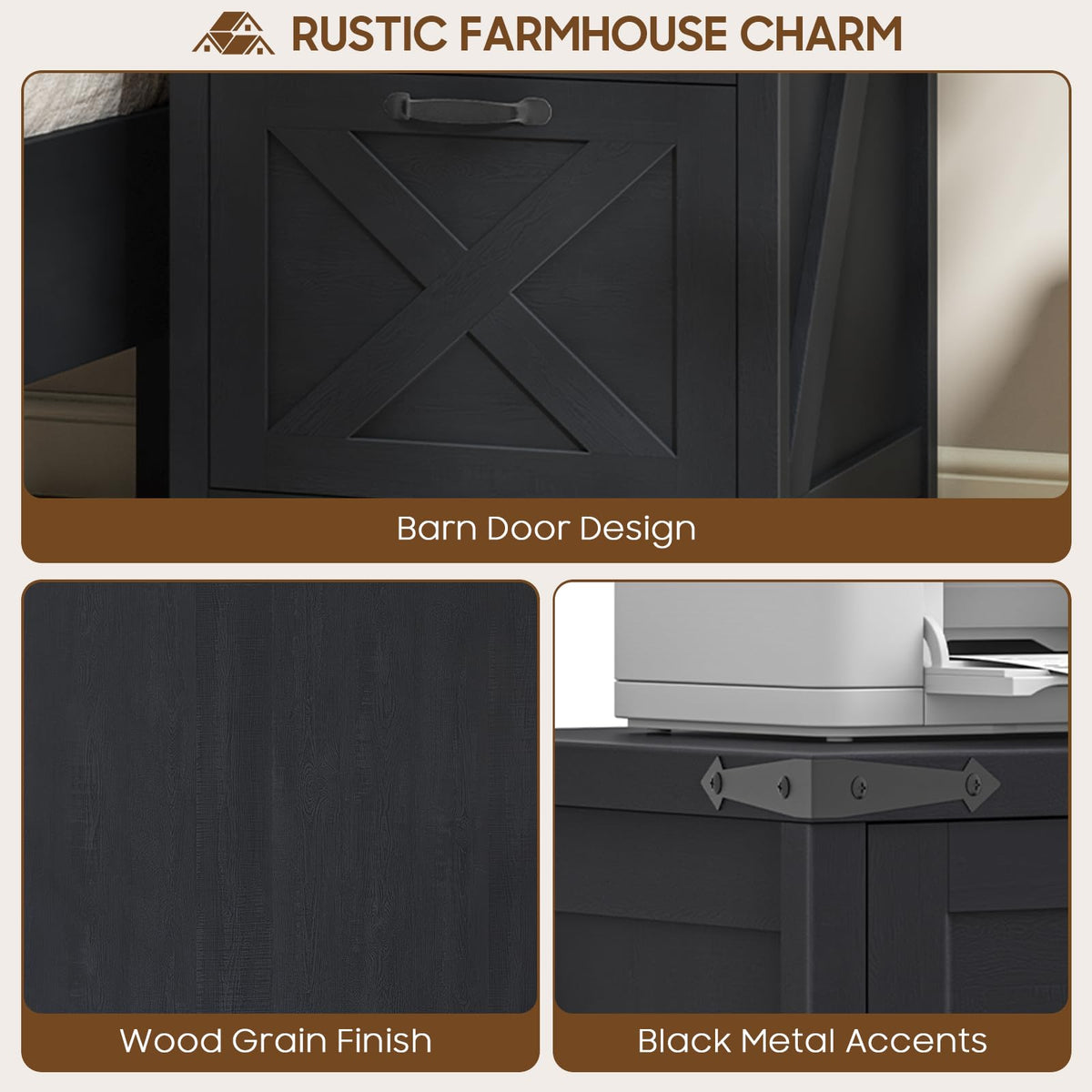 Black 3 Drawer File Cabinet H404985