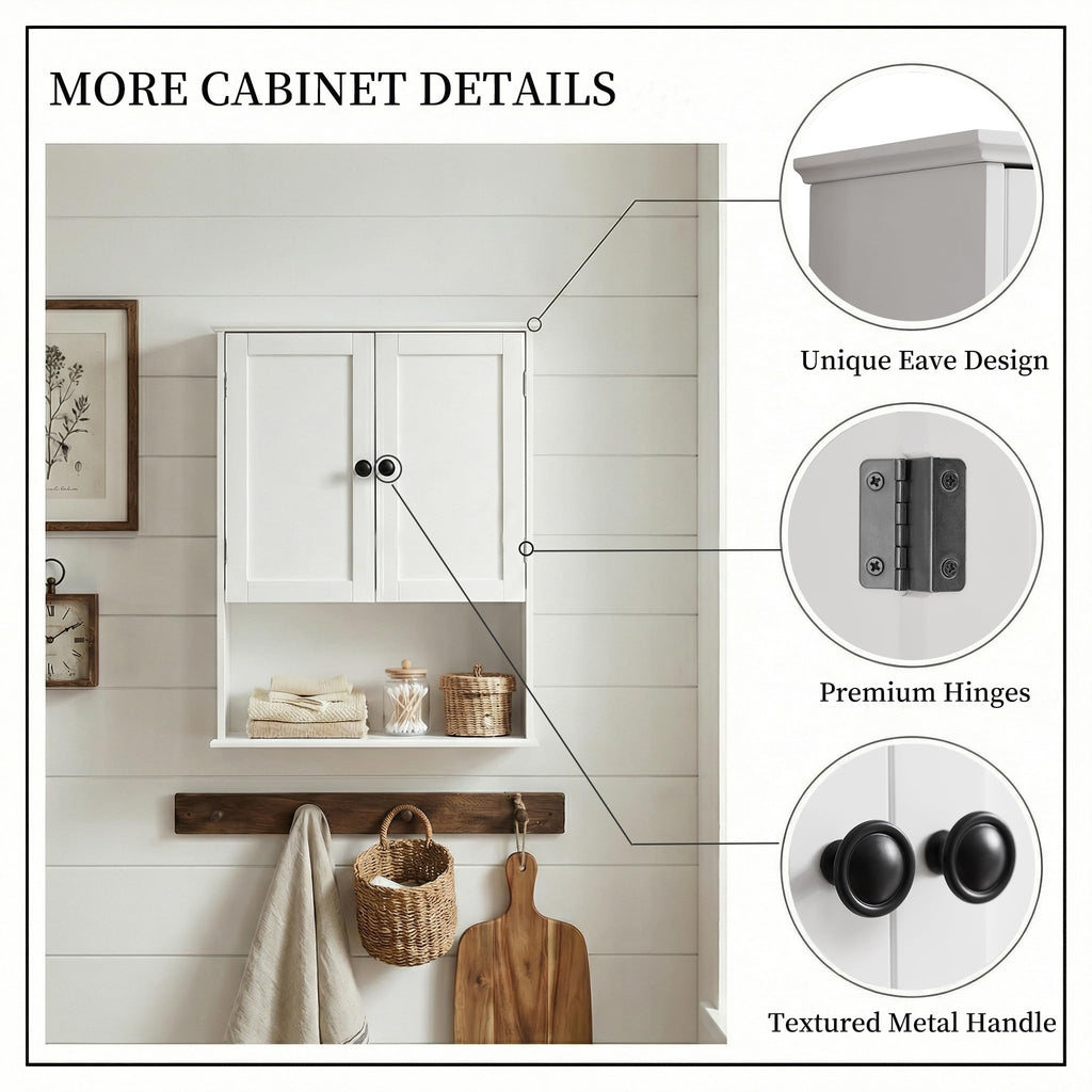 White 30" x 24" Wall Mounted Bathroom Cabinet with Adjustable Shelves V55255