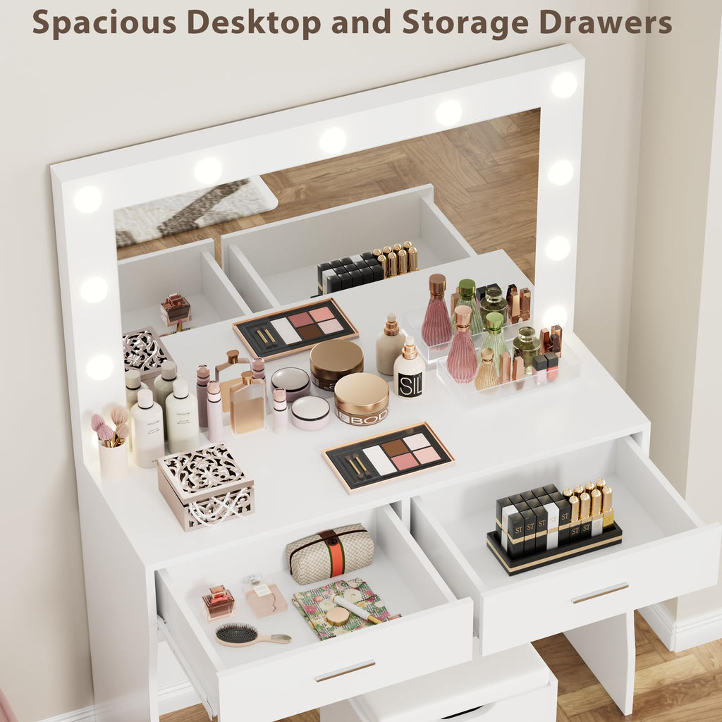 White Vanity Desk Set with Lighted Mirror and 2 Drawers T2466