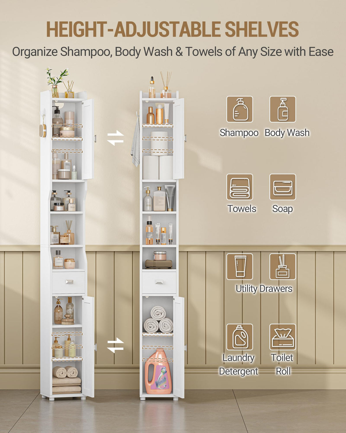 White Tall Narrow Bathroom Storage Cabinet R719