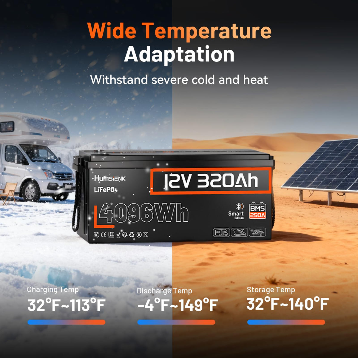 12V 320Ah LiFePO4 Lithium Battery with 250A BMS F57883
