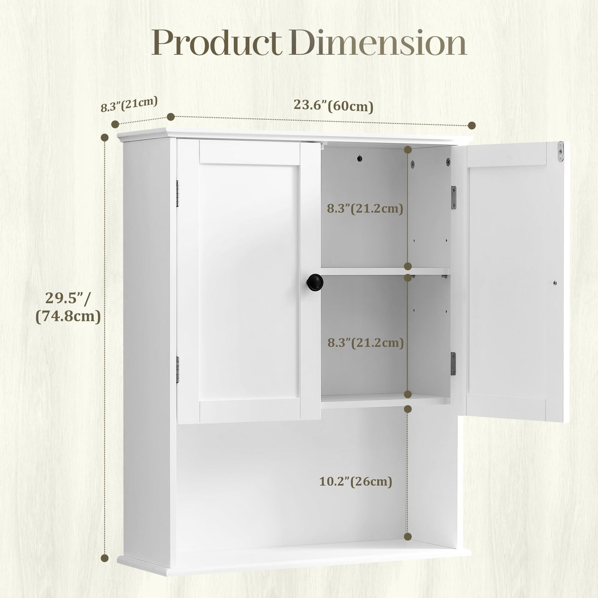 White 30" x 24" Wall Mounted Bathroom Cabinet with Adjustable Shelves V55255