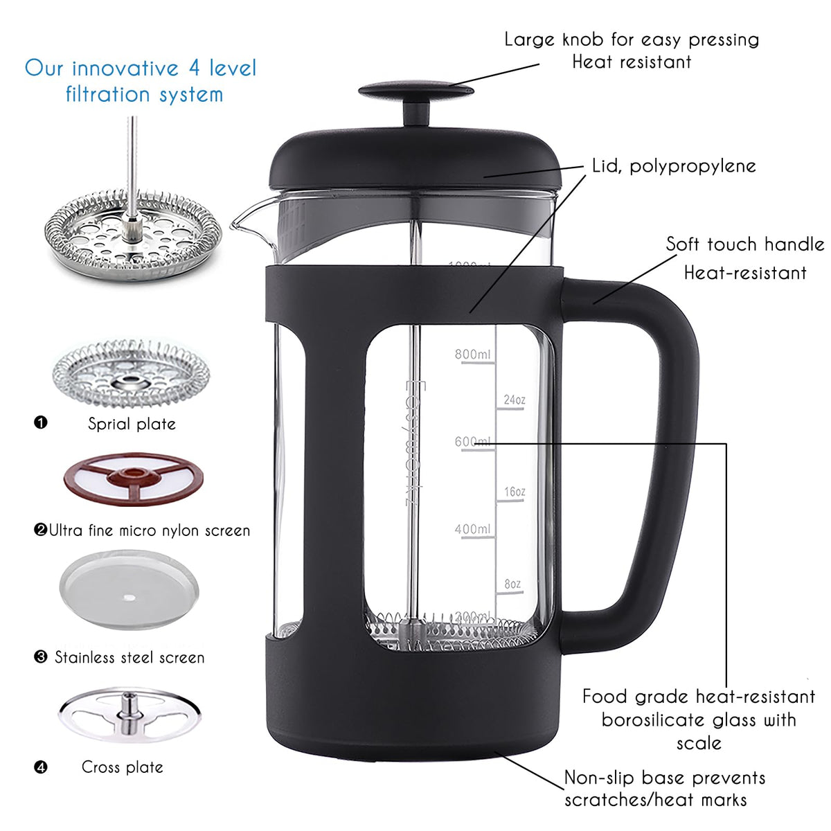 French Press and Gooseneck Pour Over Coffee Kettle 34 oz 12 oz Stainless Steel Silver U691