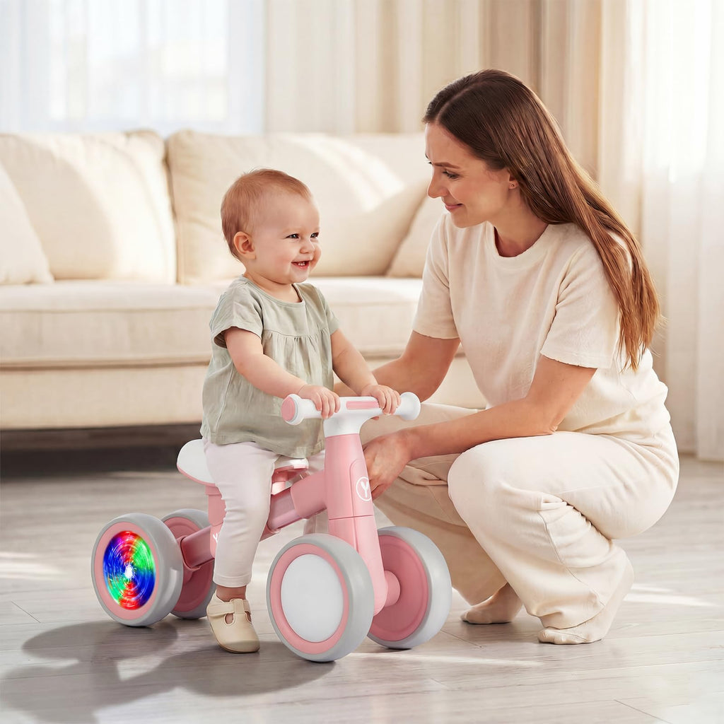 Baby Balance Bike for 1-2 Year Old Toddlers, 4-Wheel with Colorful Light J711