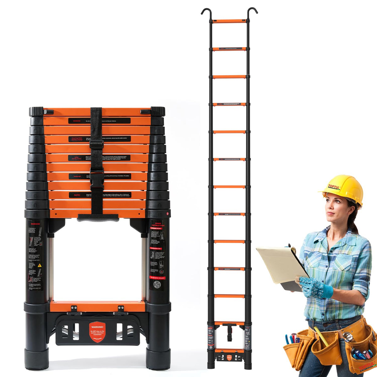 12.5 FT Aluminum Telescopic Ladder 330lbs G59590