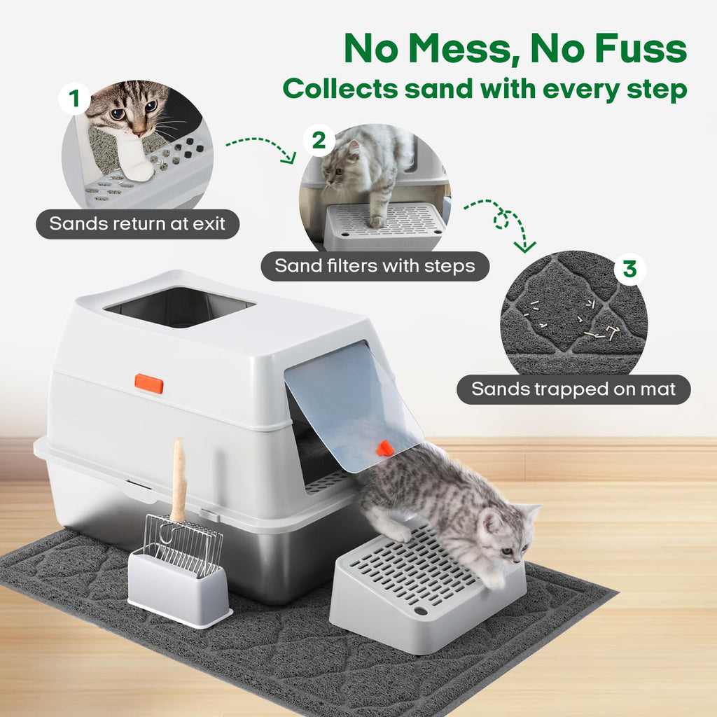 Stainless Steel Extra Large Top Entry Cat Litter Box Set J599
