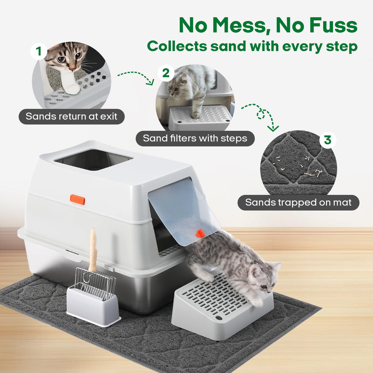 Stainless Steel Extra Large Top Entry Cat Litter Box Set J599