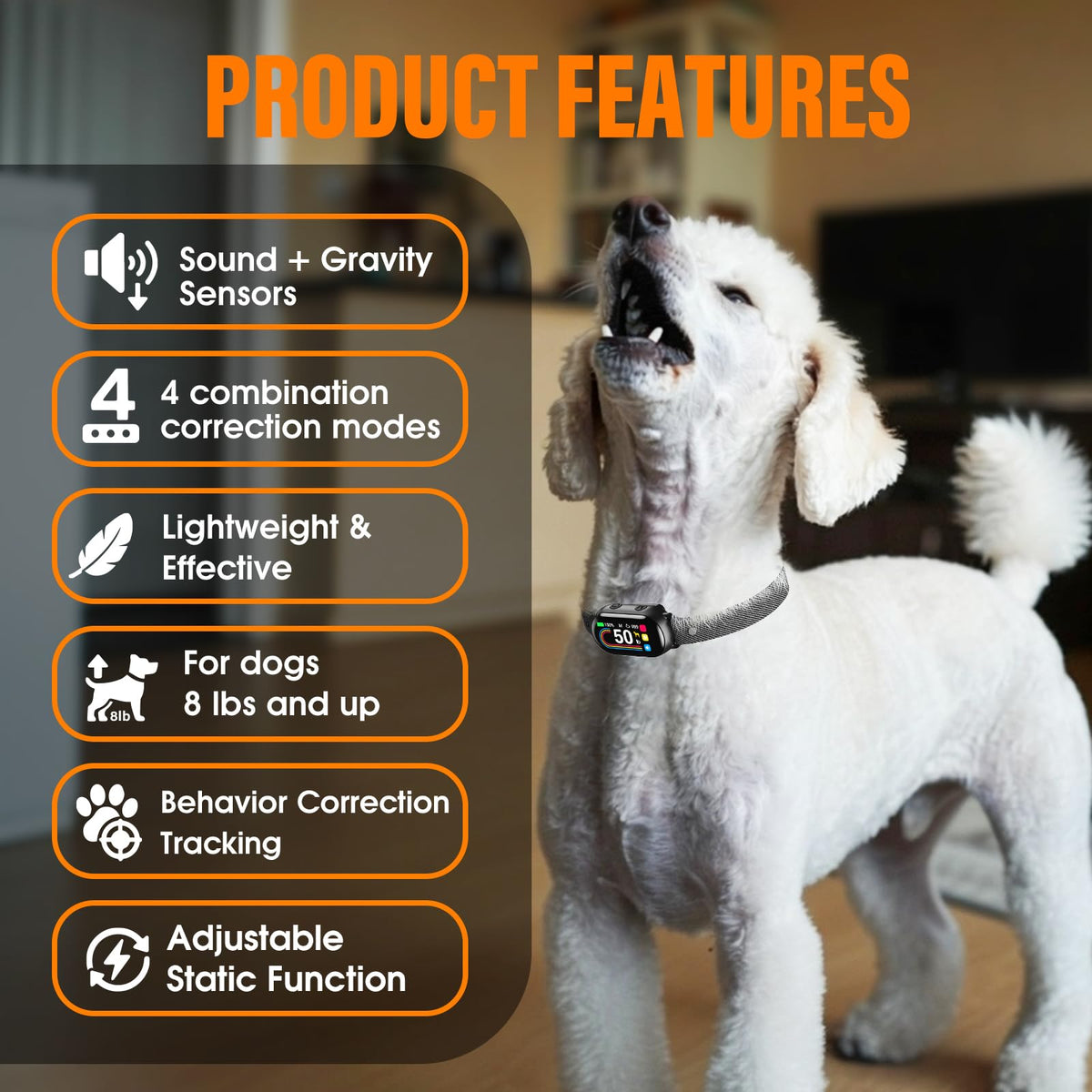 Rechargeable Smart Dog Bark Collar 4 Modes 8 Levels L50802