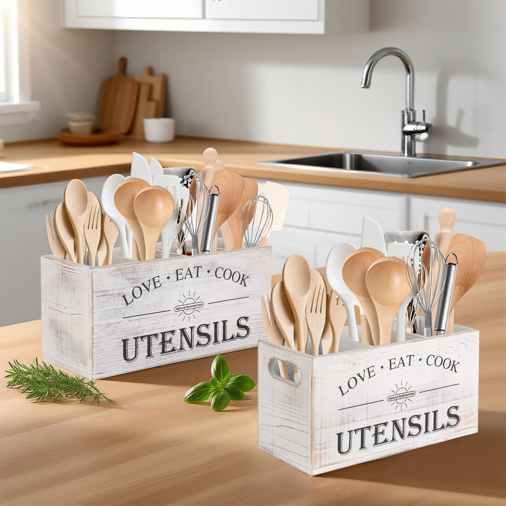 2 PC Wooden Utensil Holder T420879