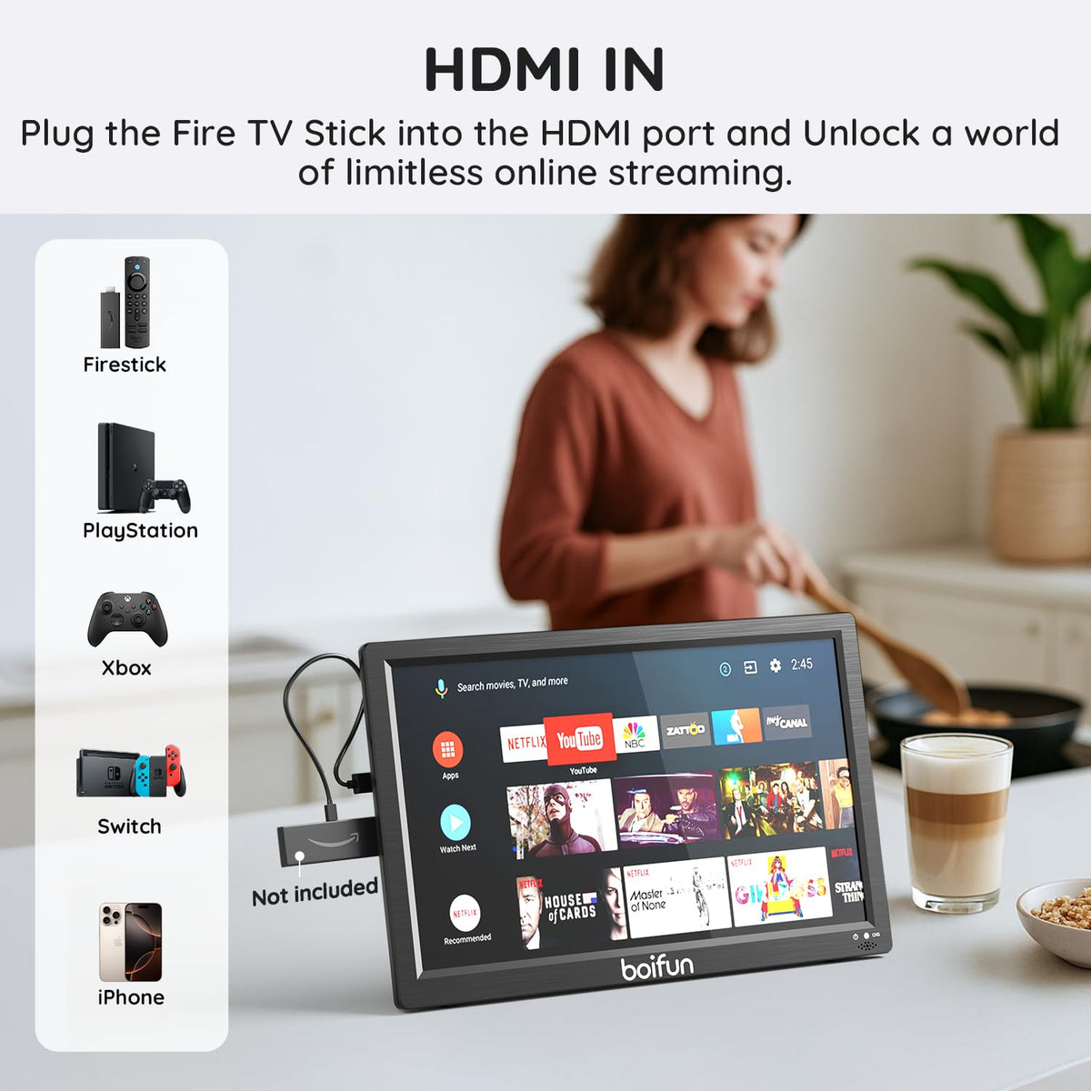 15.6" Portable TV DVD Combo with Antenna, FM Radio, 5000mAh Battery, Black U663307