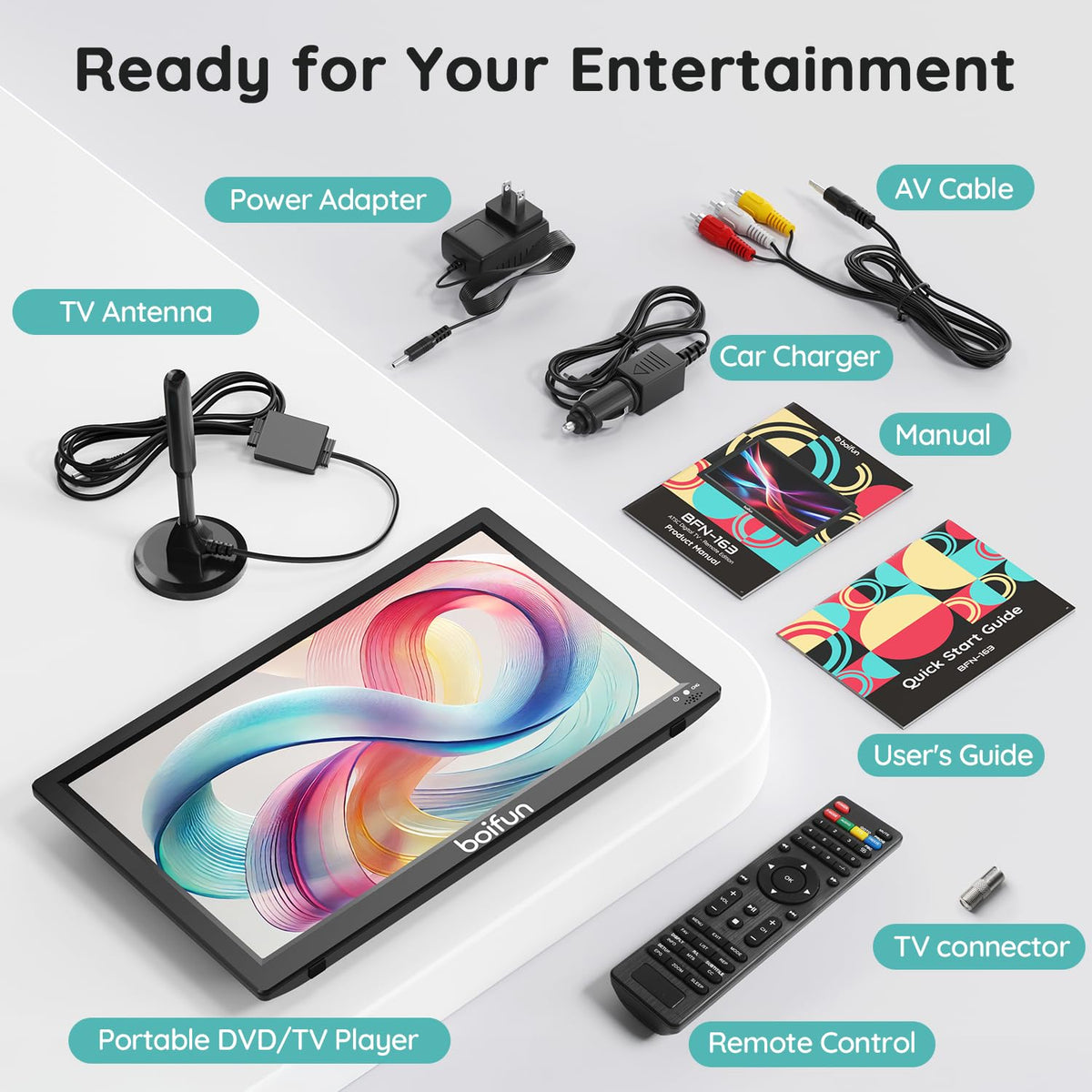 15.6" Portable TV DVD Combo with Antenna, FM Radio, 5000mAh Battery, Black U663307