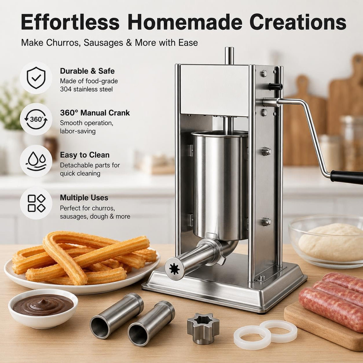 Manual Churro Maker & Sausage Filler, Stainless Steel Y8499