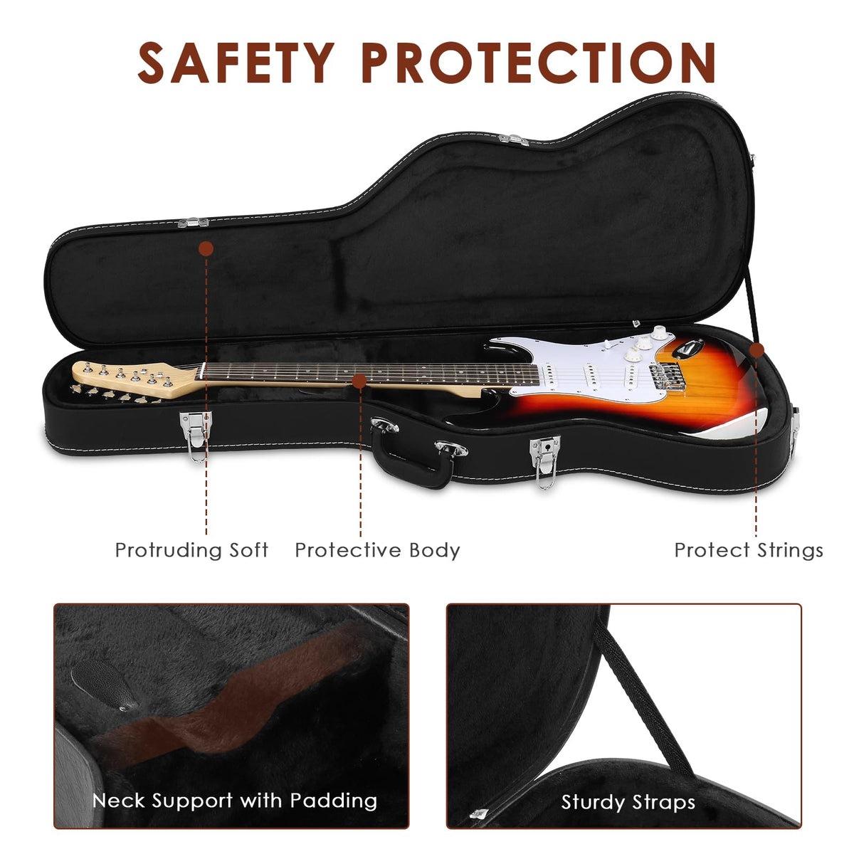 39 Inch Wooden Electric Guitar Hard Case with Soft Lining, Black Z17356
