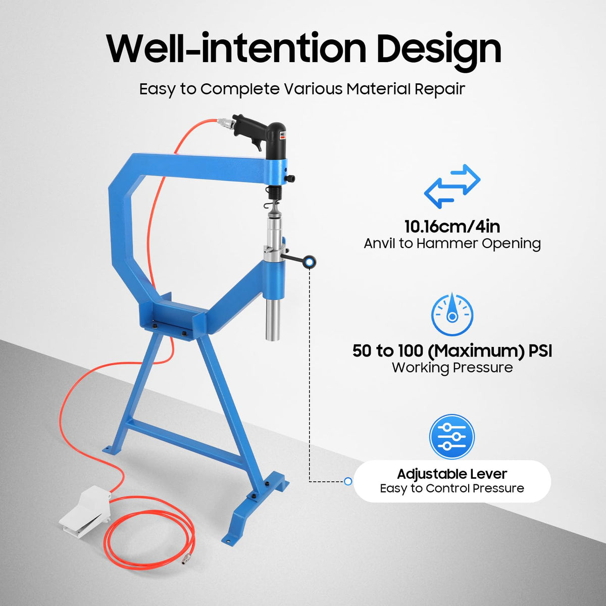 4" Pneumatic Planishing Hammer with Foot Pedal & Anvil A65206