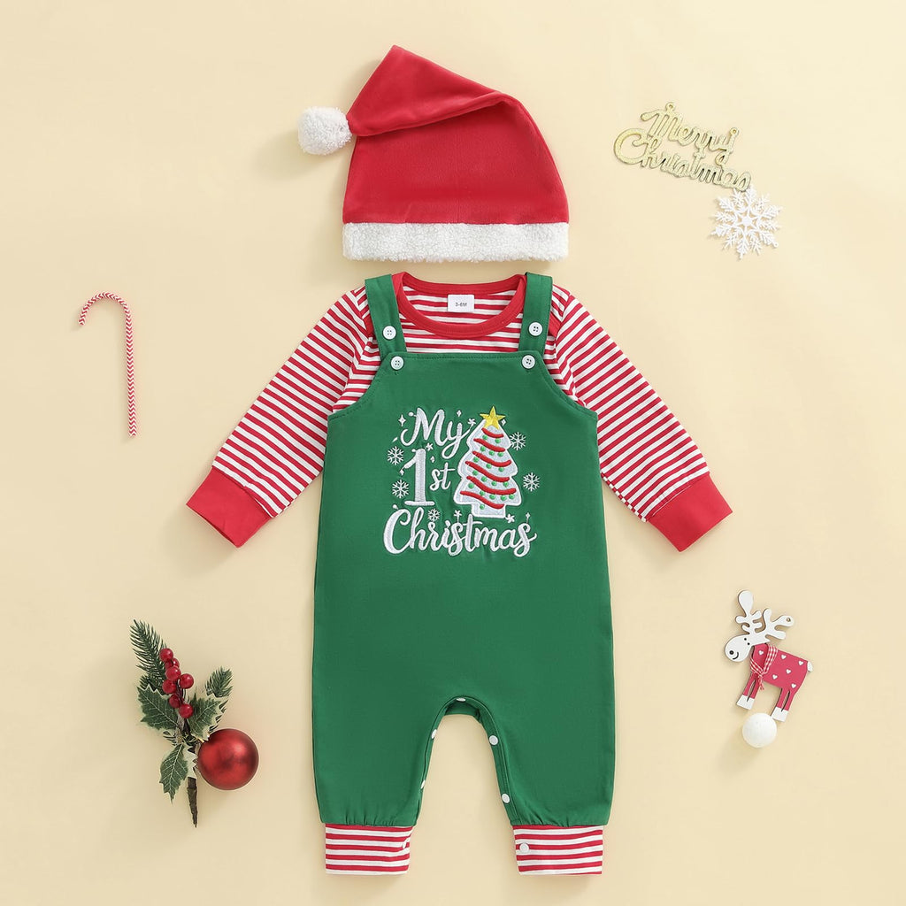 Newborn 1st Halloween 3Pcs Stripe Long Sleeve Romper Pants Hat Set H9719