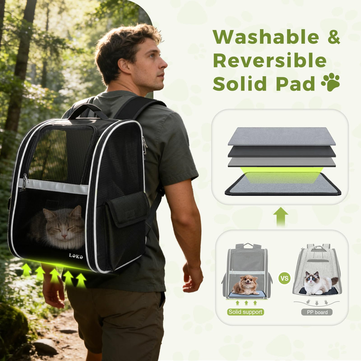 Dog Carrier Backpack for Small Medium Dogs Cats up to 18 lbs, Breathable Pet Backpack Carrier with 3 Entrances W888