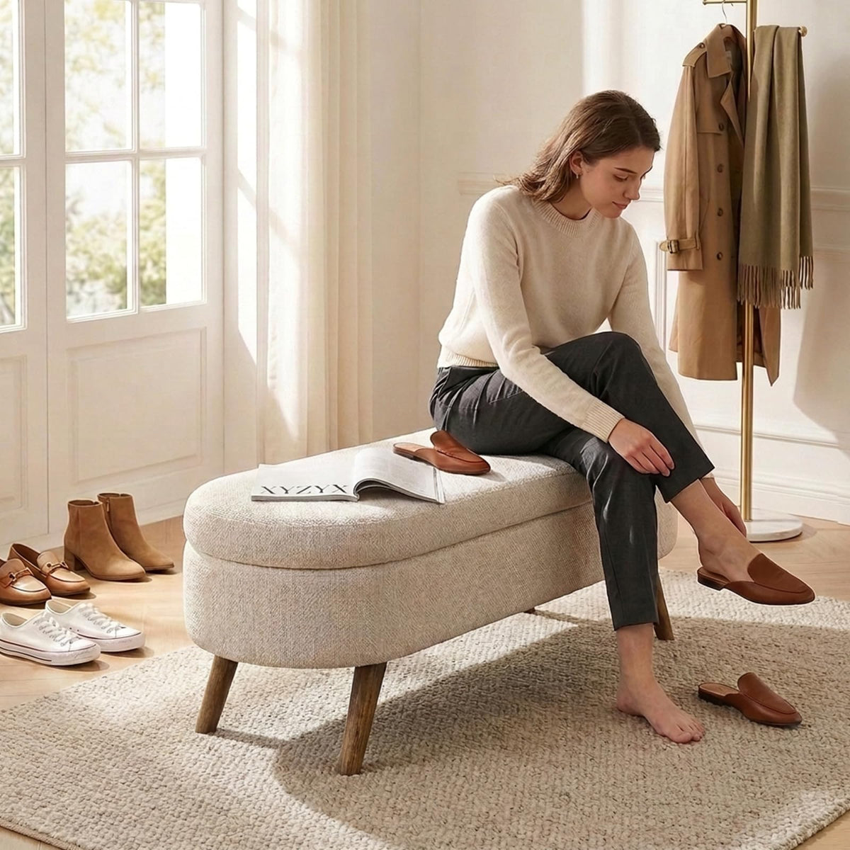 43.5” Upholstered Storage Ottoman Bench L833