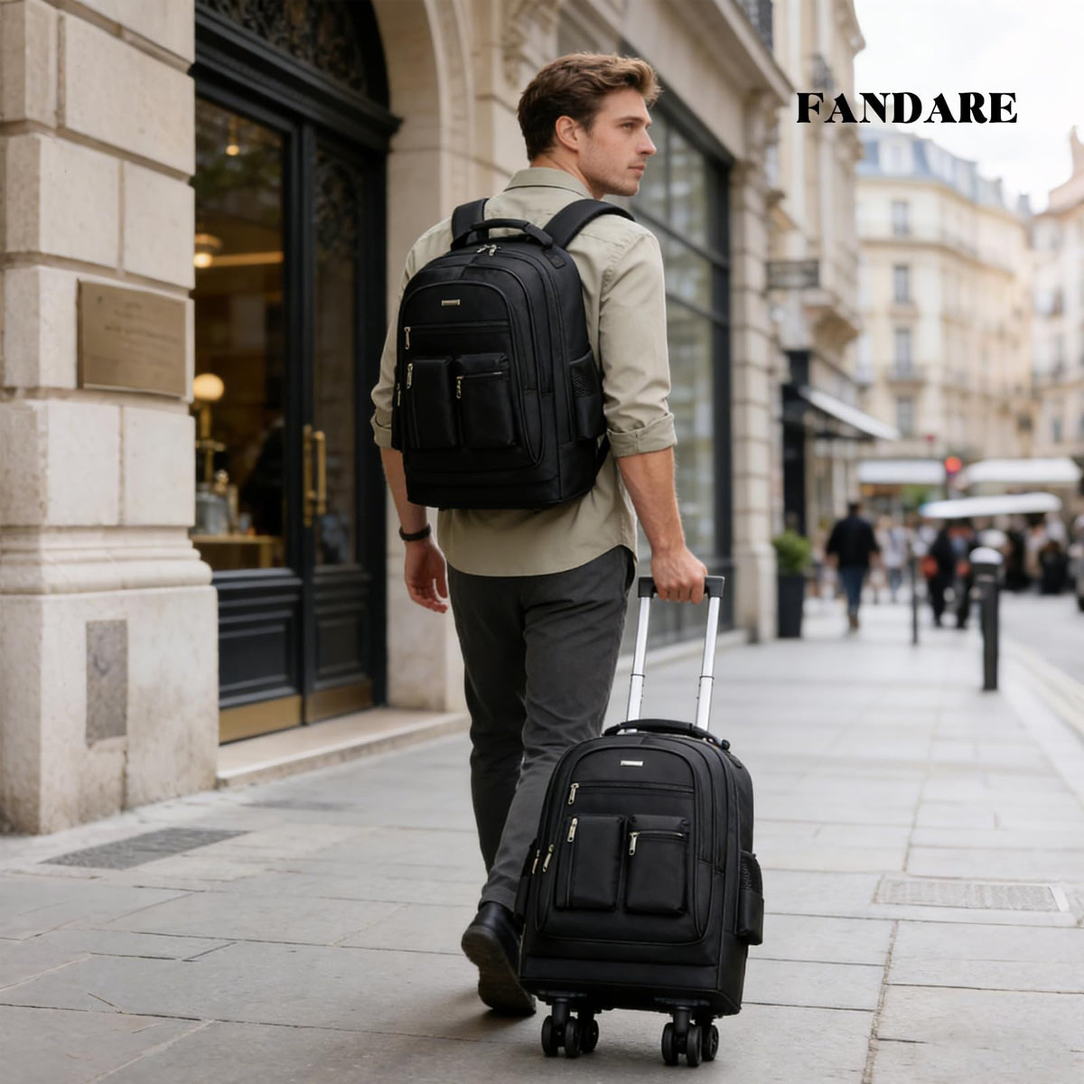 Rolling Backpack with Silent Wheels Black O948743