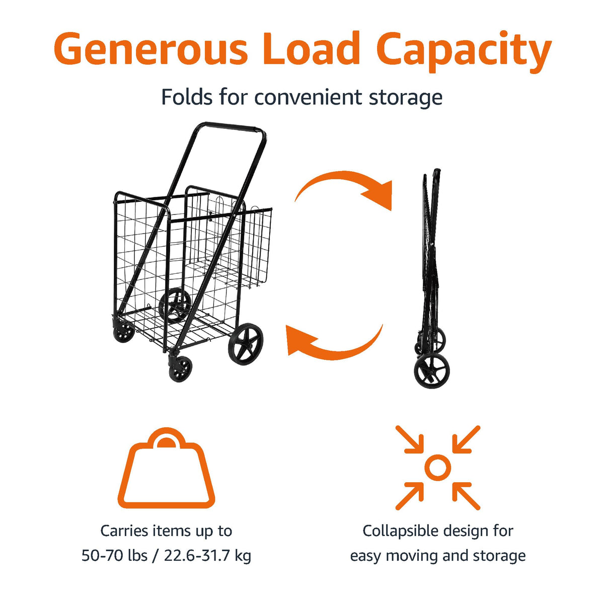 Foldable Utility Cart with 360-Degree Wheels, X-Large, Black Z11268