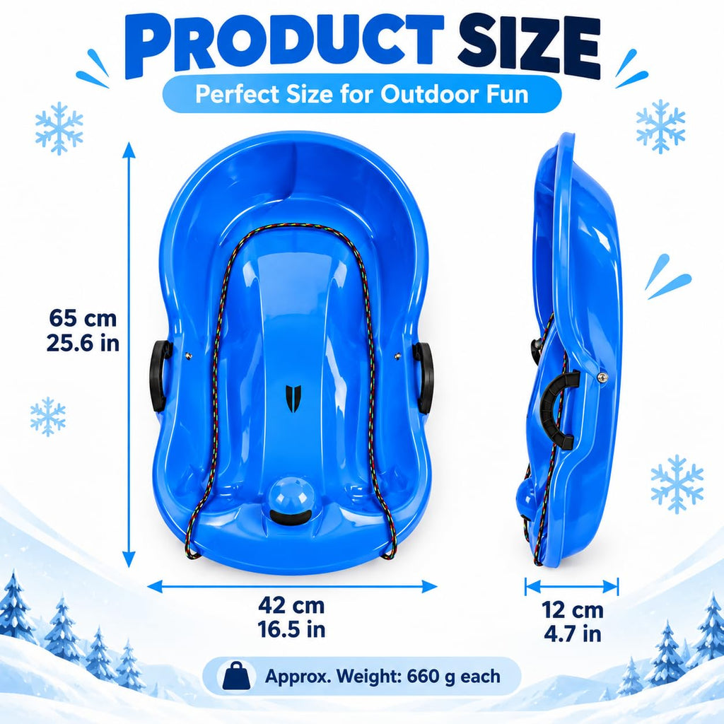 2 Pack 65cm Plastic Snow Sleds with Brake Handles and Pull Rope F654372