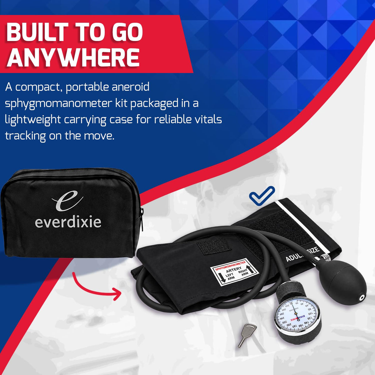 Aneroid Sphygmomanometer Blood Pressure Set with Adult Cuff and Carrying Case K3325