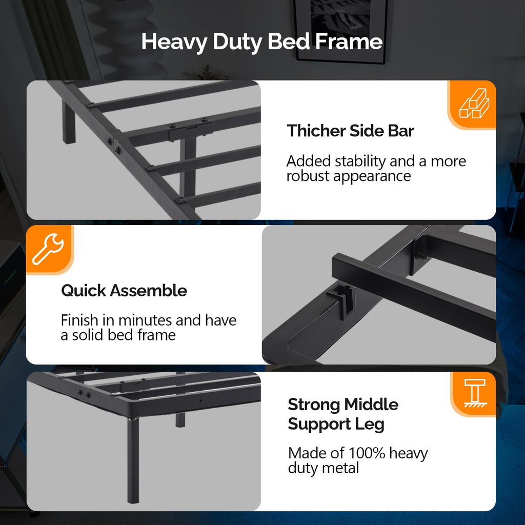 14 Inch Full Floating Bed Frame with USB Charging Station and LED Lights W644