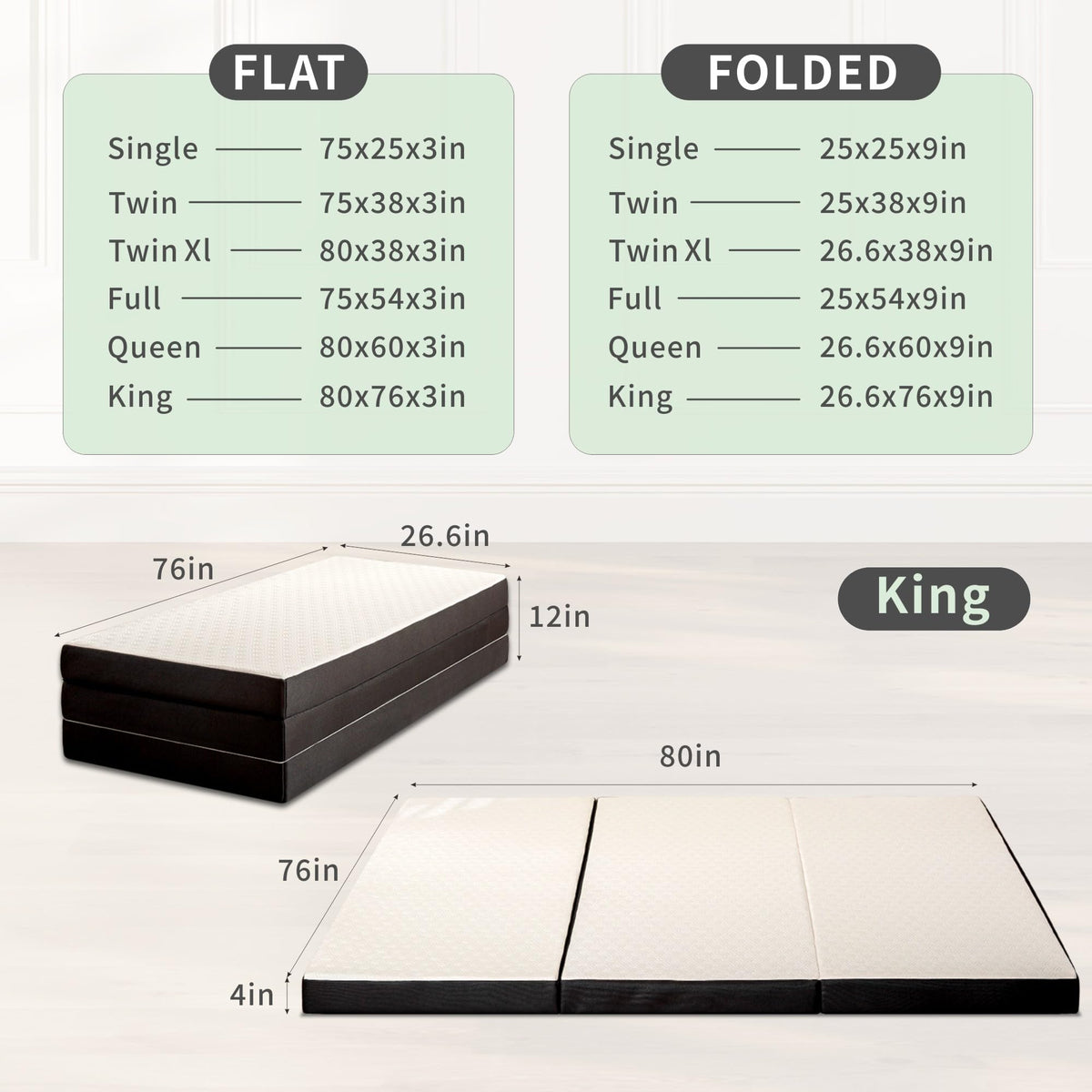 4 Inch Tri Fold Memory Foam Mattress with Washable Cover V90195