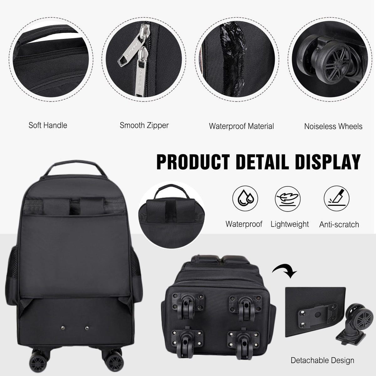 Rolling Backpack with Silent Wheels Black O948743