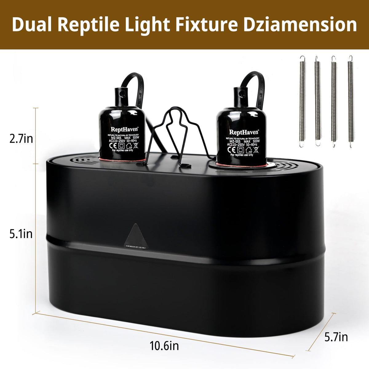 2-in-1 Deep Dome Reptile Light Fixture Kit with 100W UVA Basking Bulb & 100W Infrared Heat Lamp W75071