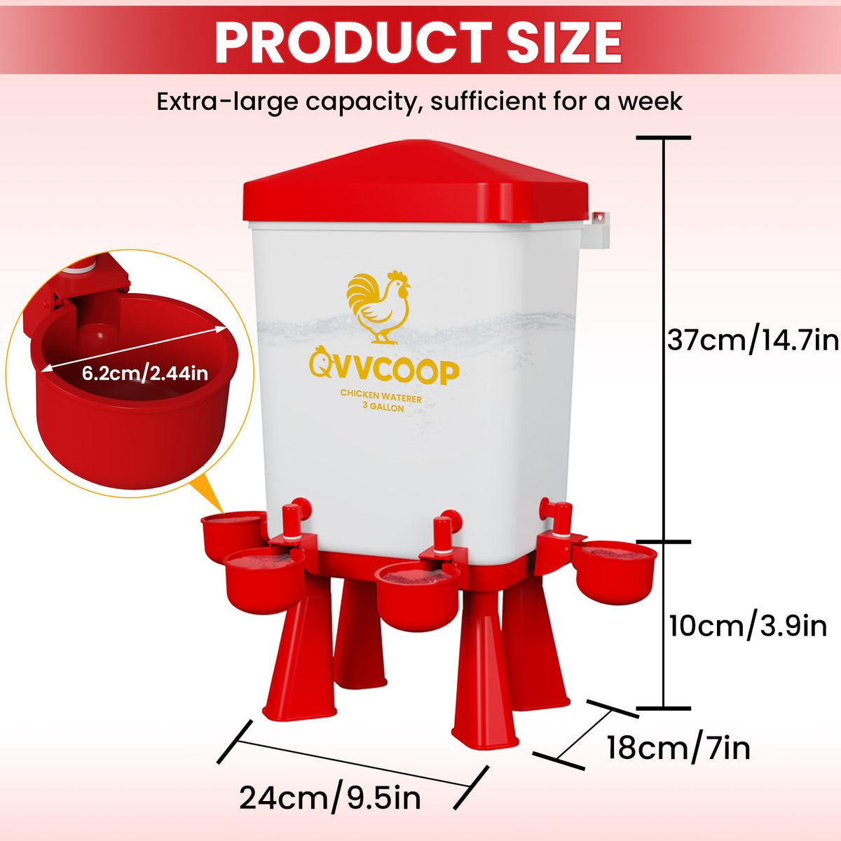 3 Gallon Automatic Chicken Waterer with 10 Cups Z3164