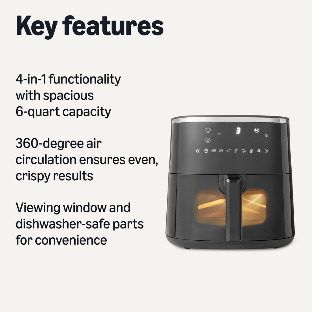 6-Quart Digital Air Fryer with Easy View Window, Black L31973