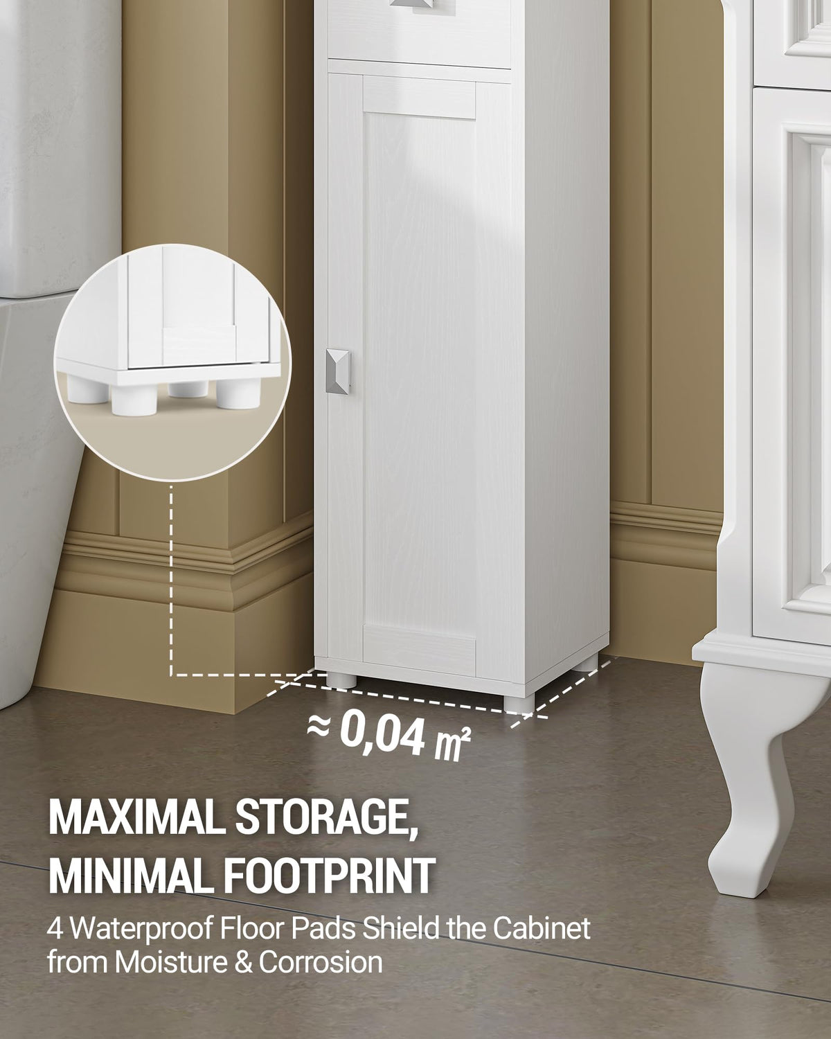 White Tall Narrow Bathroom Storage Cabinet R719