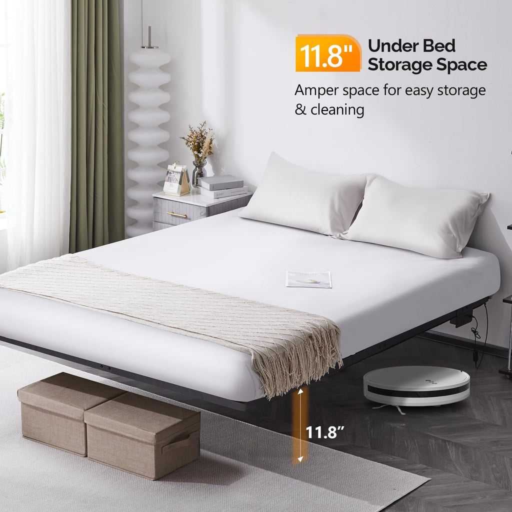14 Inch Full Floating Bed Frame with USB Charging Station and LED Lights W644