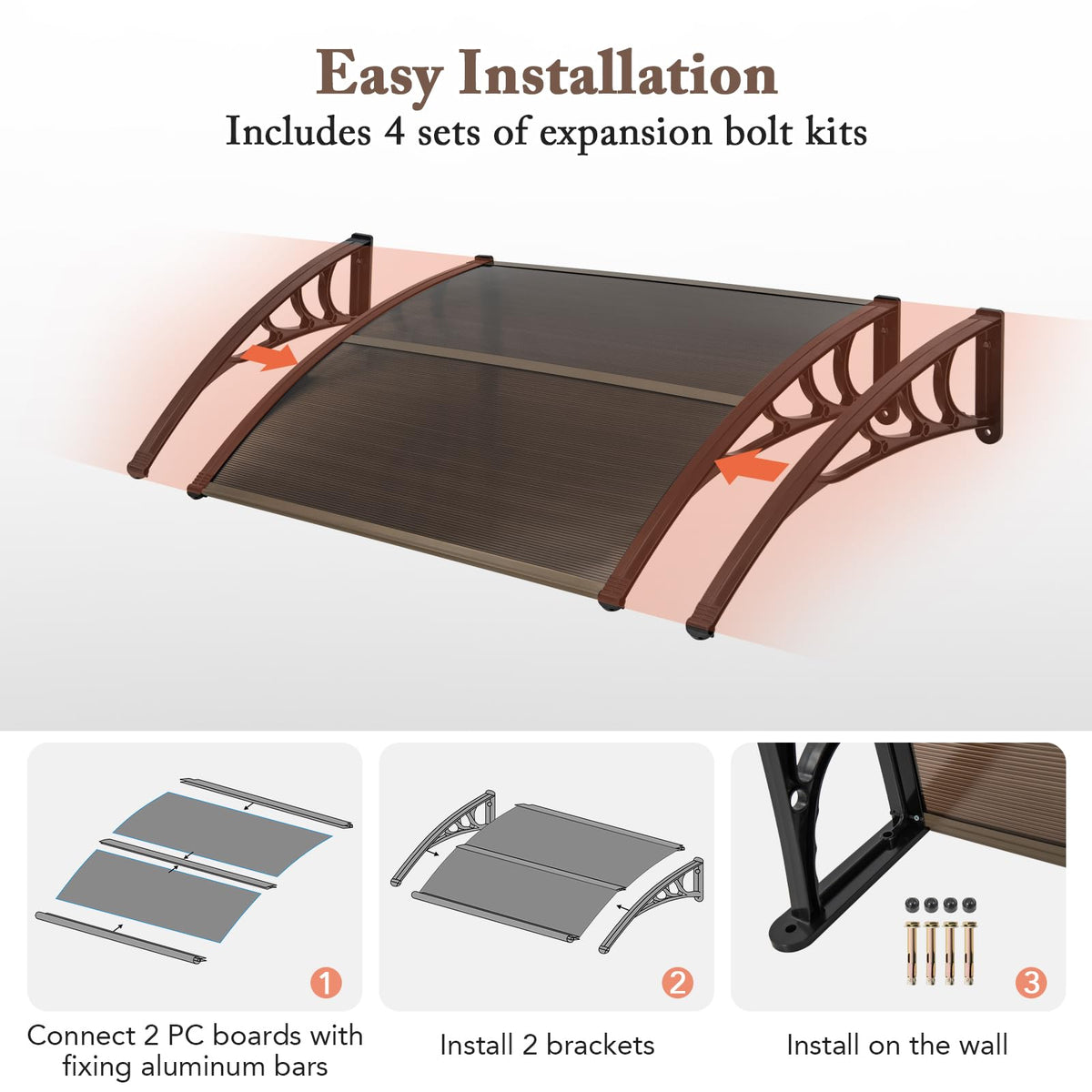46" x 38" Polycarbonate Door Awning Canopy O3700