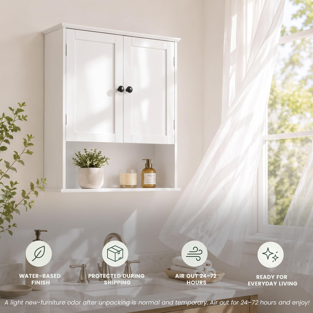 White 30" x 24" Wall Mounted Bathroom Cabinet with Adjustable Shelves V55255