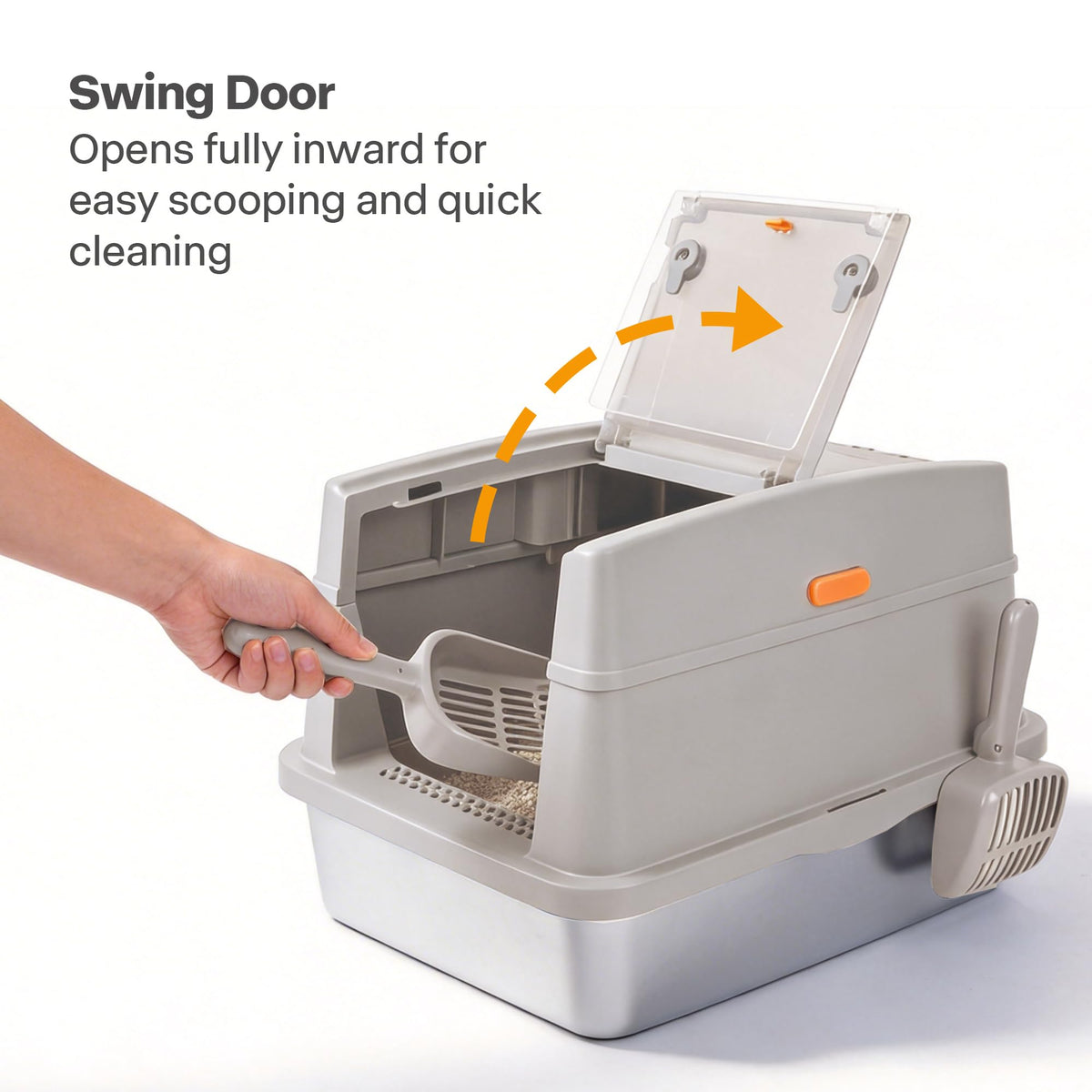 Large Stainless Steel Enclosed Cat Litter Box with Lid and Scoop G6065