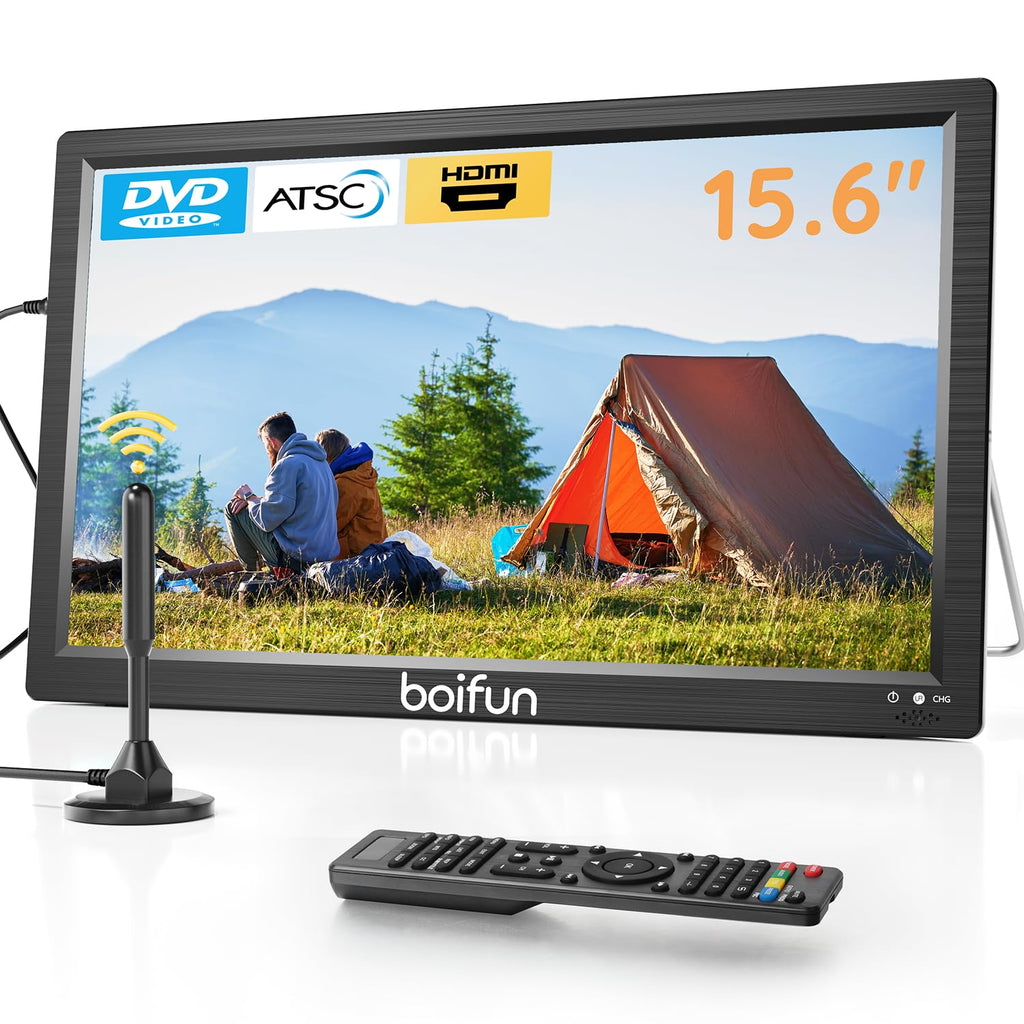 15.6" Portable TV DVD Combo with Antenna, FM Radio, 5000mAh Battery, Black U663307