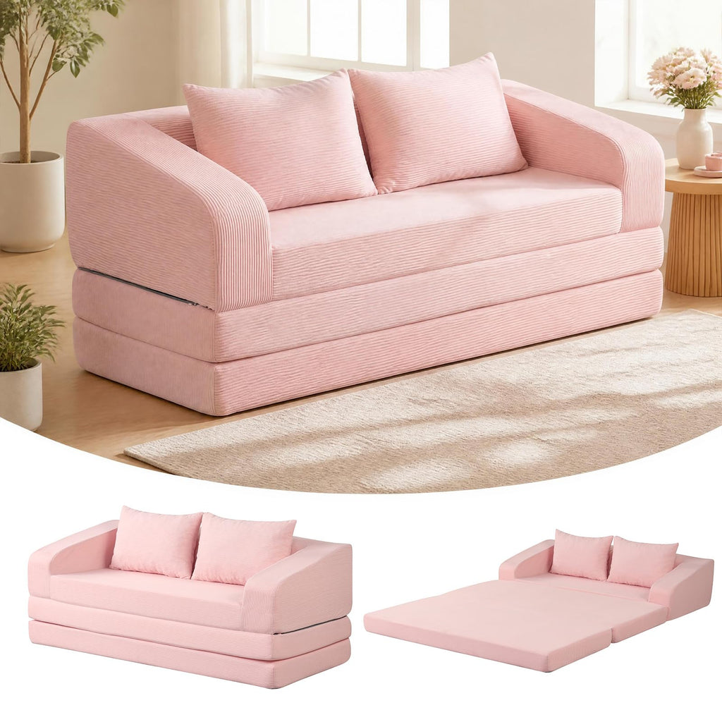 61" Pink Convertible Futon Sofa Bed R9473