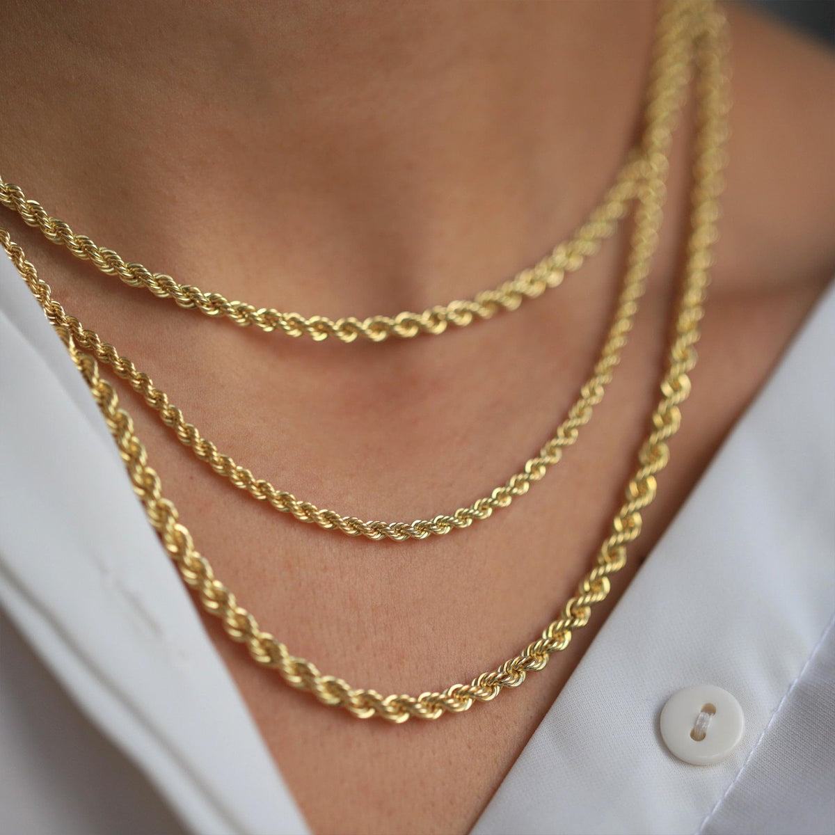 18K Solid Yellow Gold Rope Chain Necklace T149