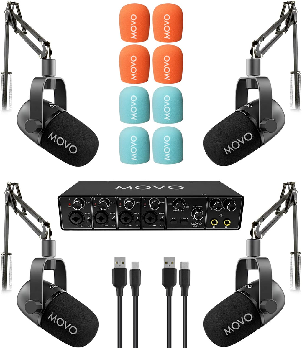 4-Person Podcast Equipment Bundle with 4-Channel USB Audio Interface and 4 Dynamic Microphones I8910
