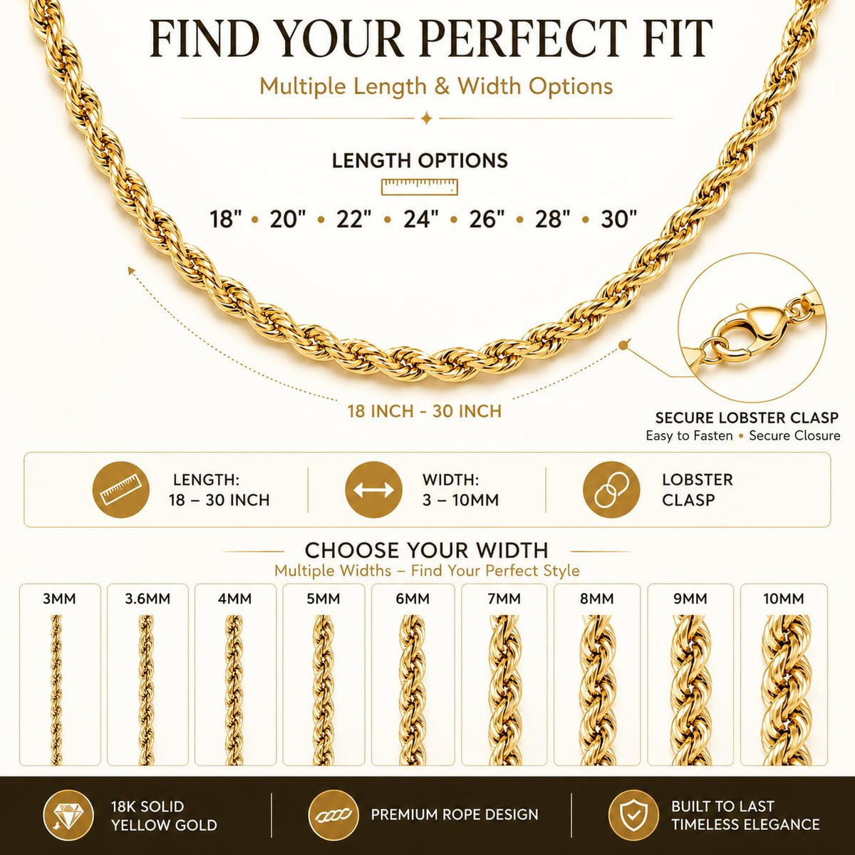 18K Solid Yellow Gold Rope Chain Necklace T149