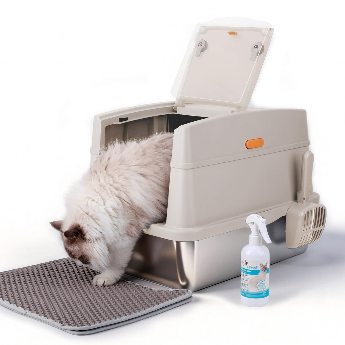 Large Stainless Steel Enclosed Cat Litter Box with Lid and Scoop G6065