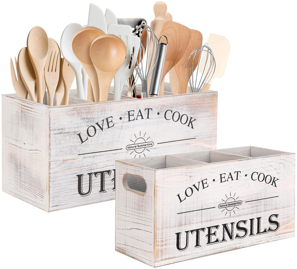 2 PC Wooden Utensil Holder T420879