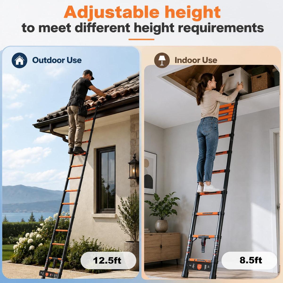 12.5 FT Aluminum Telescopic Ladder 330lbs G59590