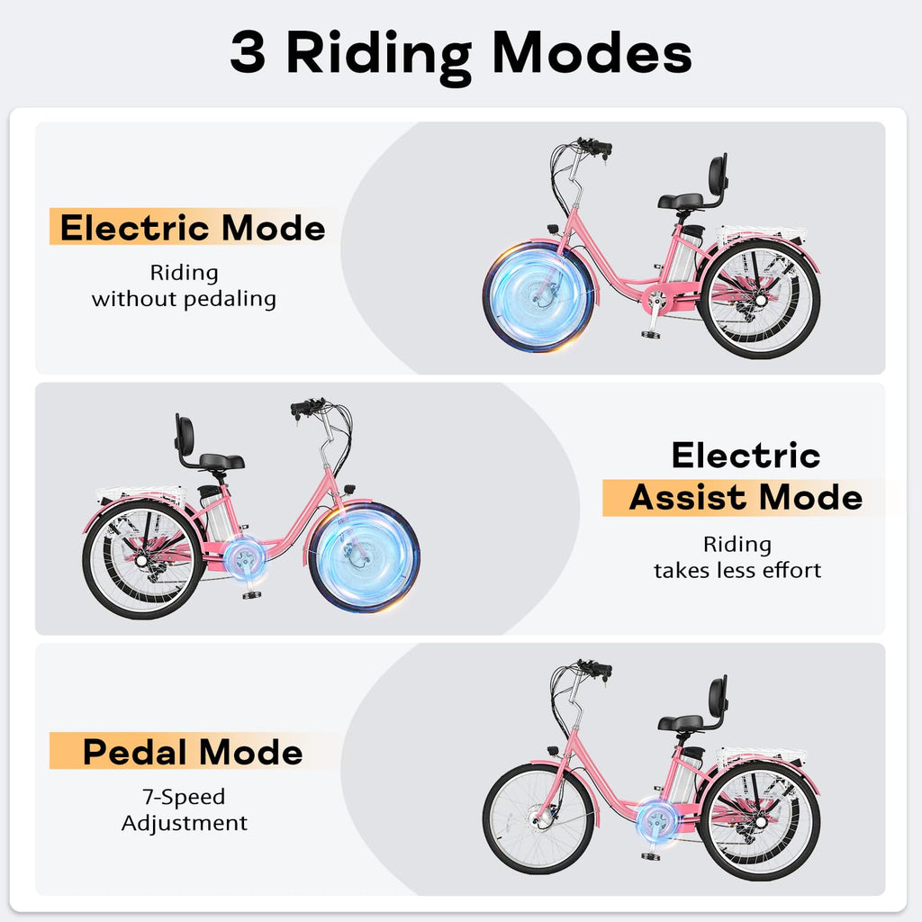 500W 3-Wheel Electric Trike with Removable Battery V502449
