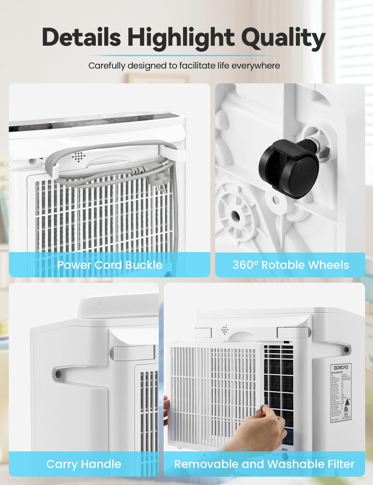 4500 Sq. Ft 50-70 Pints Dehumidifier with Drain Hose and 5L Water Tank M5590